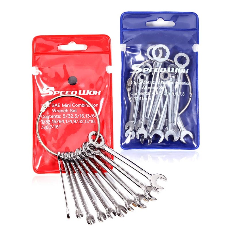SPEEDWOX Mini Wrench Set, 20-Piece, SAE and Metric Sizes, High Carbon Steel, Angled Box Ends, Easy to Carry with Storage Pouches - Image 1